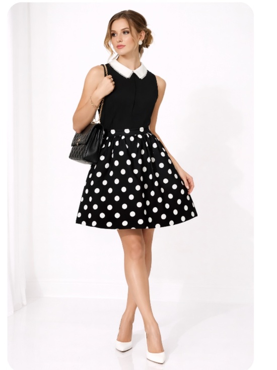 CeCe Dresses & Skirts - CECE Havana Fiesta Rich Black Polka Dot Skater Skirt Size 14 NWT